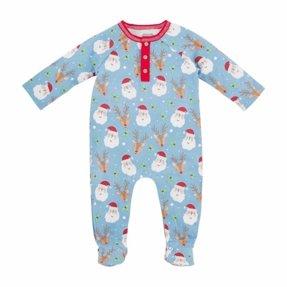 Mud Pie Blue Santa & Reindeer Holiday Kids Pajama Set